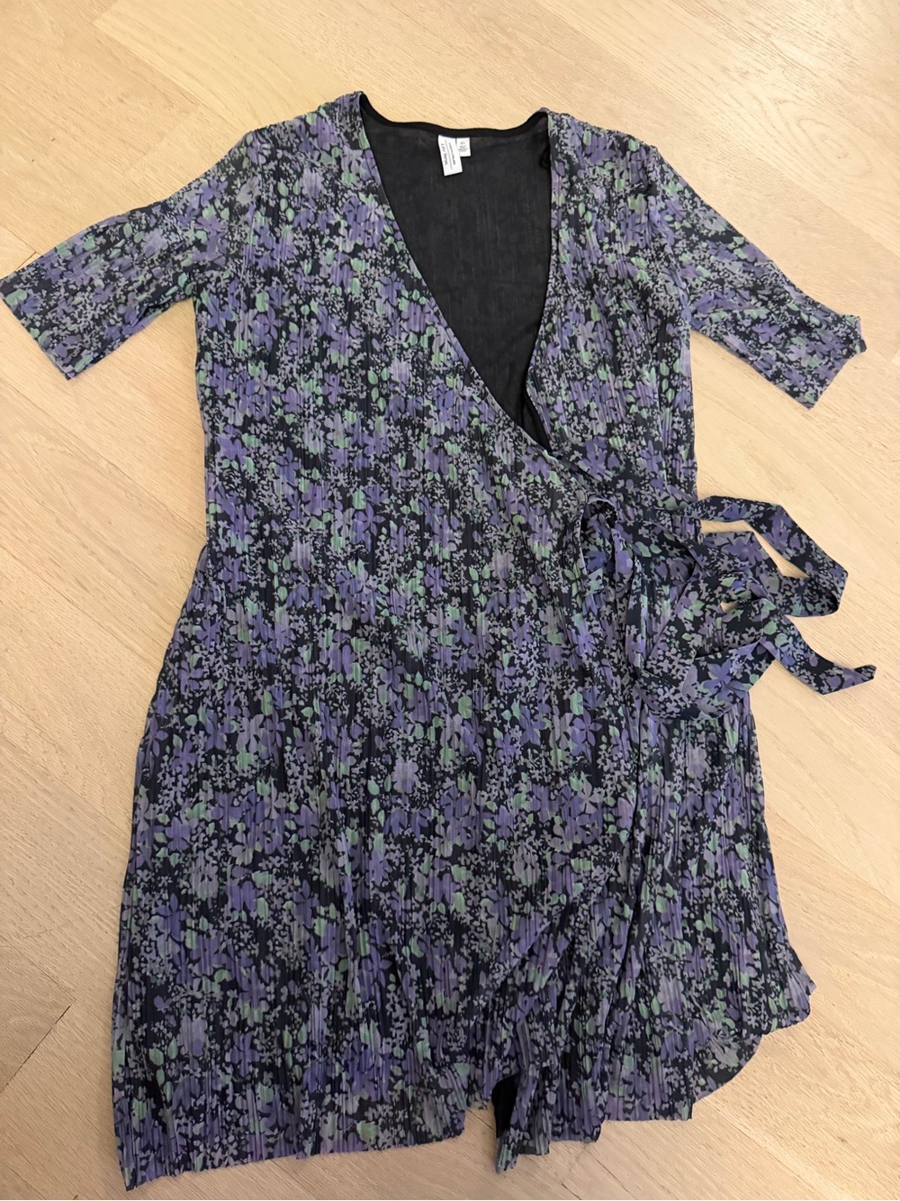 Floral Wrap Mini Dress in Purple Green and Black